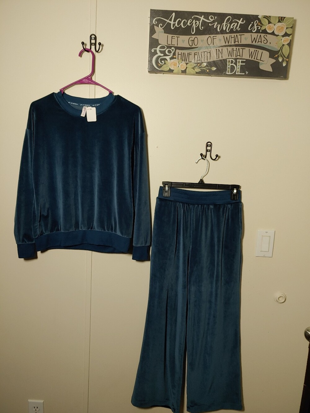 Joyspun Small 4/6 Drk Teal Ribbed Warm Long Sleeve Pajama set